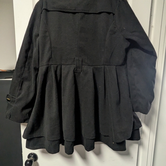 Black Babydoll Coat with Faux Fur Collar - Picture 9 of 12